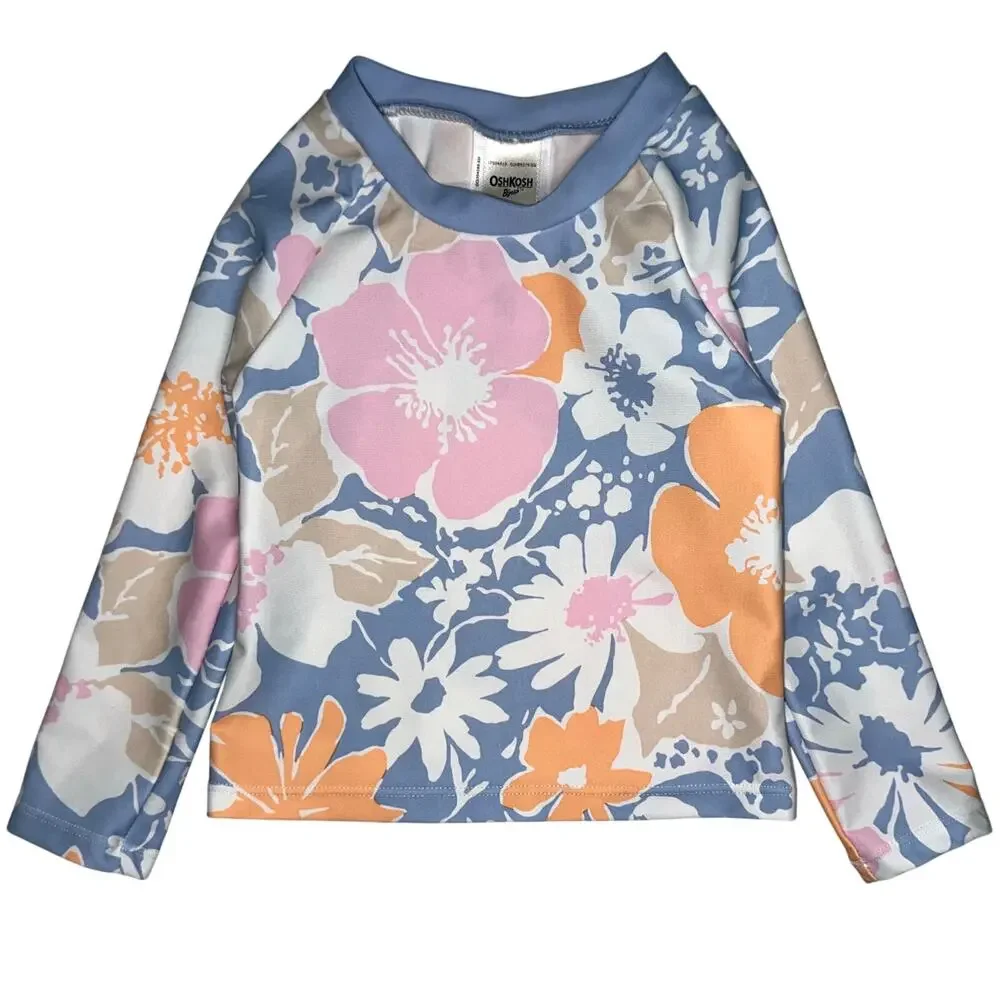 OshKosh B’Gosh Girls Floral Long Sleeve UPF 50 Swim Rash Guard Size 12M